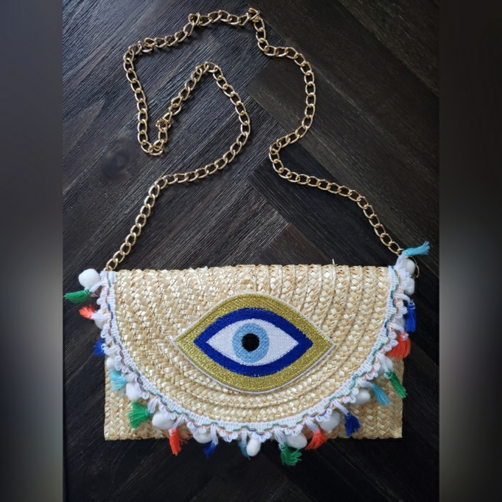 Crossbody Evil Eye Straw Purse